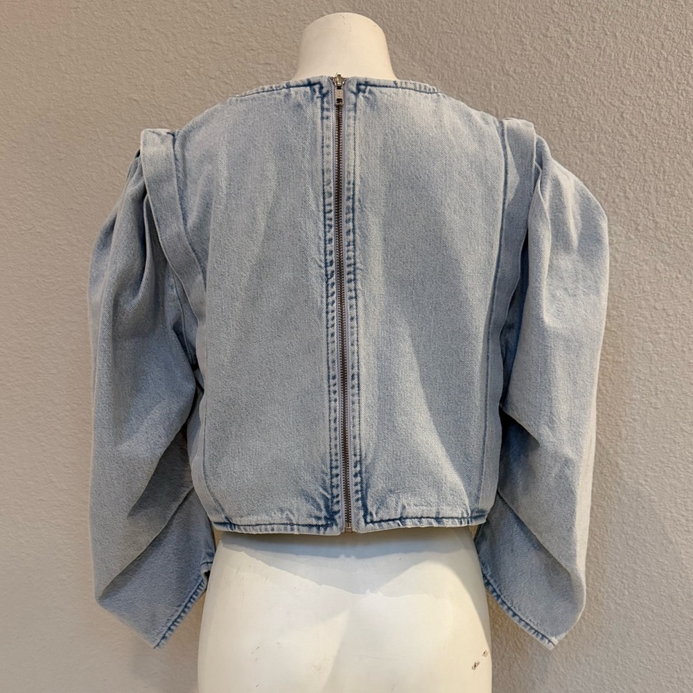 ZARA Light Blue Denim Zip Back Top - Picture 5 of 9
